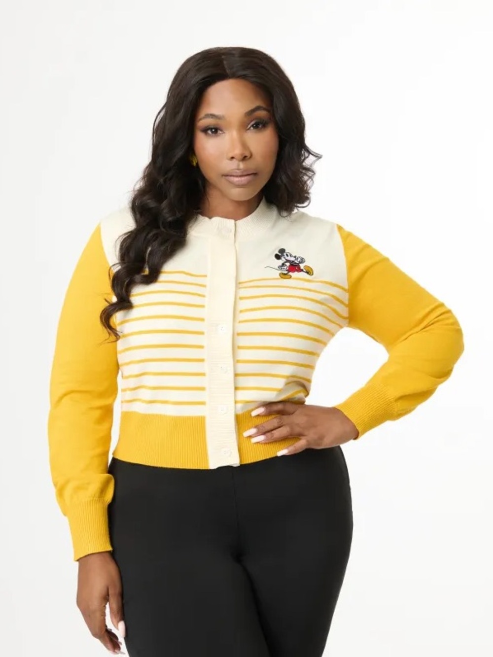 NEW Disney Mickey Collection by Unique Vintage Yellow Stripe Embroidery Cardigan